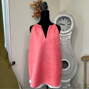 Gap Coral Pink Linen-Cotton Blend Split-Neck Tank Top Medium